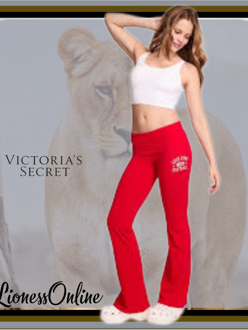 Victoria's Secret Bright Red PINK 1986 Love Football Fold over flare legging XXL